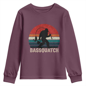 Retro Bigfoot Fishing Youth Sweatshirt Funny Retro Sasquatch Bassquatch Fisherman TS10 Maroon Print Your Wear