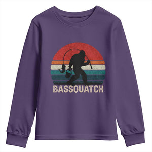 Retro Bigfoot Fishing Youth Sweatshirt Funny Retro Sasquatch Bassquatch Fisherman TS10 Purple Print Your Wear