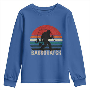 Retro Bigfoot Fishing Youth Sweatshirt Funny Retro Sasquatch Bassquatch Fisherman TS10 Royal Blue Print Your Wear
