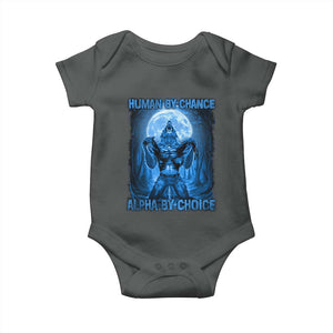 Funny Human By Chance Alpha By Choice Baby Onesie Vintage 90s Alpha Wolf TS10 Dark Heather Print Your Wear
