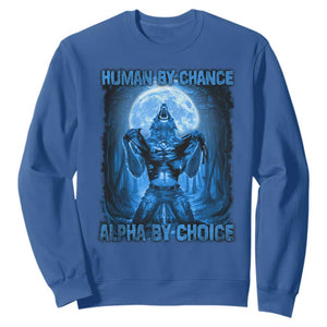 Funny Human By Chance Alpha By Choice Sweatshirt Vintage 90s Alpha Wolf TS10 Royal Blue Print Your Wear