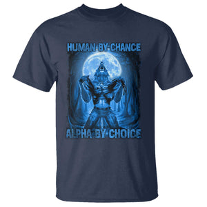 Funny Human By Chance Alpha By Choice T Shirt Vintage 90s Alpha Wolf TS10 Navy Print Your Wear
