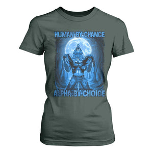 Funny Human By Chance Alpha By Choice T Shirt For Women Vintage 90s Alpha Wolf TS10 Dark Forest Green Print Your Wear