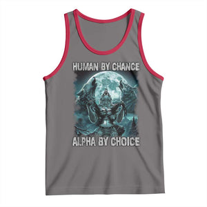 Funny Human By Chance Alpha By Choice Tank Top Alpha Wolf TS10 Deep Heather Red Print Your Wear