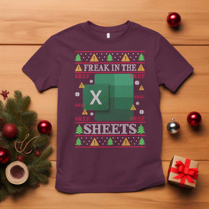Funny Christmas Freak In The Sheets T Shirt Excel Spreadsheets Office Ugly Christmas Accountant Gift TS10 Maroon Print Your Wear