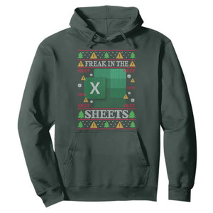 Funny Christmas Freak In The Sheets Hoodie Excel Spreadsheets Office Ugly Christmas Accountant Gift TS10 Dark Forest Green Print Your Wear