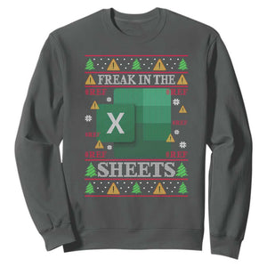Funny Christmas Freak In The Sheets Sweatshirt Excel Spreadsheets Office Ugly Christmas Accountant Gift TS10 Dark Heather Print Your Wear