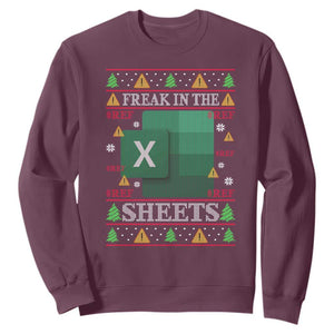 Funny Christmas Freak In The Sheets Sweatshirt Excel Spreadsheets Office Ugly Christmas Accountant Gift TS10 Maroon Print Your Wear