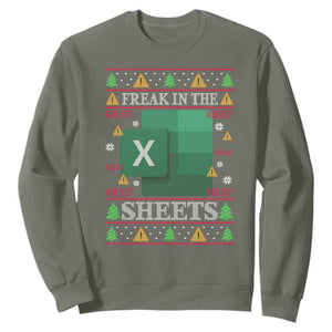Funny Christmas Freak In The Sheets Sweatshirt Excel Spreadsheets Office Ugly Christmas Accountant Gift TS10 Military Green Print Your Wear