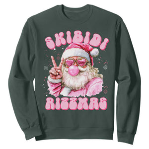 Skibidi Rizzmas Christmas Sweatshirt Rizz Santa Pink Bubble Gum Funny Xmas Girl Kids Gen Alpha TS10 Dark Forest Green Print Your Wear