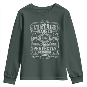 80th Birthday Gift Youth Sweatshirt Vintage Born 1945 Turning 80 Year Old TS10 Dark Forest Green Print Your Wear
