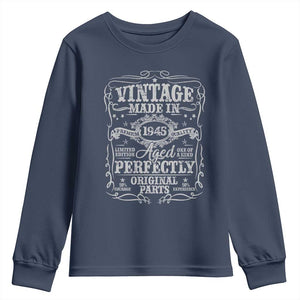 80th Birthday Gift Youth Sweatshirt Vintage Born 1945 Turning 80 Year Old TS10 Navy Print Your Wear