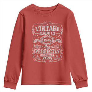 80th Birthday Gift Youth Sweatshirt Vintage Born 1945 Turning 80 Year Old TS10 Red Print Your Wear