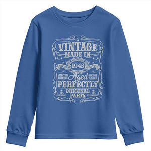 80th Birthday Gift Youth Sweatshirt Vintage Born 1945 Turning 80 Year Old TS10 Royal Blue Print Your Wear