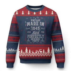 Vintage 1945 Ugly Christmas Sweater Aged Perfectly 80th Birthday Gift American Flag TS10 Navy Red Print Your Wear