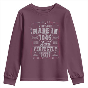 Vintage 1945 Youth Sweatshirt Aged Perfectly 80th Birthday Gift American Flag TS10 Maroon Print Your Wear
