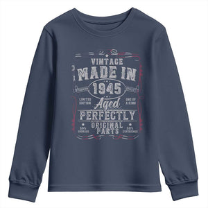 Vintage 1945 Youth Sweatshirt Aged Perfectly 80th Birthday Gift American Flag TS10 Navy Print Your Wear