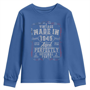 Vintage 1945 Youth Sweatshirt Aged Perfectly 80th Birthday Gift American Flag TS10 Royal Blue Print Your Wear