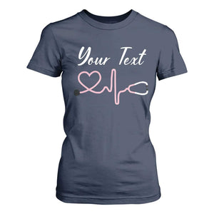 Personalized Nurse T Shirt For Women Custom Name Nurse Gift Heartbeat Valentines Day Heart TS10 Navy Print Your Wear