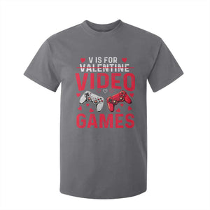 Funny Valentines Gamer T Shirt For Kid V is for Video Games TS10 Charcoal Print Your Wear