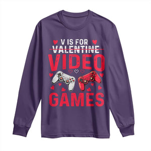 Funny Valentines Gamer Long Sleeve Shirt V is for Video Games TS10 Purple Print Your Wear
