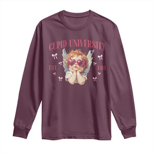 Cupid University Long Sleeve Shirt Cute Valentines Day Funny College TS10 Maroon Print Your Wear
