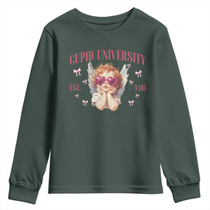Cupid University Youth Sweatshirt Cute Valentines Day Funny College TS10 Dark Forest Green Print Your Wear