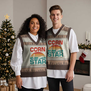 Inappropriate Cornhole V-Neck Knit Sweater Vest Retro Funny Adult Humor Cornstar Your Hole Is My Goal TS10 Mocha Mousse Print Your Wear