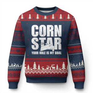 Inappropriate Cornhole Ugly Christmas Sweater Funny Adult Humor Cornstar Your Hole Is My Goal TS10 Navy Red Print Your Wear
