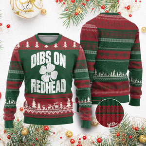 Funny Irish St Patricks Day Shamrock Dibs On The Redhead Ugly Christmas Sweater TS10 Red Green Print Your Wear