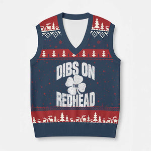 Funny Irish St Patricks Day Shamrock Dibs On The Redhead V-Neck Knit Sweater Vest TS10 Navy Red Print Your Wear