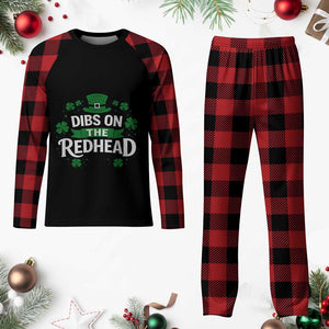 Funny Irish St Patricks Day Dibs On The Redhead Plaid Pajama Set Lucky Shamrock Clovers TS10 Buffalo Plaid Print Your Wear