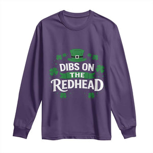 Funny Irish St Patricks Day Dibs On The Redhead Long Sleeve Shirt Lucky Shamrock Clovers TS10 Purple Print Your Wear