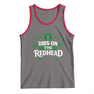 Funny Irish St Patricks Day Dibs On The Redhead Tank Top Lucky Shamrock Clovers TS10 Deep Heather Red Print Your Wear