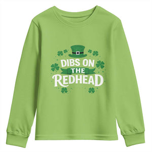 Funny Irish St Patricks Day Dibs On The Redhead Youth Sweatshirt Lucky Shamrock Clovers TS10 Lime Print Your Wear