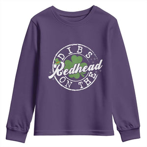 Funny Irish St Patricks Day Dibs On The Redhead Youth Sweatshirt Retro Lucky Shamrock TS10 Purple Print Your Wear