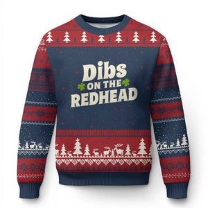 Dibs On The Redhead Ugly Christmas Sweater Funny Irish St Patricks Day Lucky Shamrock TS10 Navy Red Print Your Wear