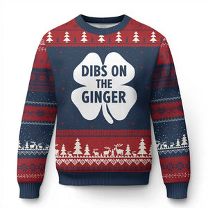 St Patricks Day Shamrock Dibs On The Ginger Ugly Christmas Sweater Funny Redhead Irish TS10 Navy Red Print Your Wear
