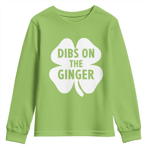 St Patricks Day Shamrock Dibs On The Ginger Youth Sweatshirt Funny Redhead Irish TS10 Lime Print Your Wear