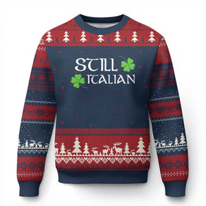 Still Italian St Patricks Day Ugly Christmas Sweater Lucky Shamrock TS10 Navy Red Print Your Wear