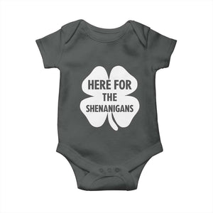 Funny Irish St Patricks Day Baby Onesie Here for the Shenanigans TS10 Dark Heather Print Your Wear