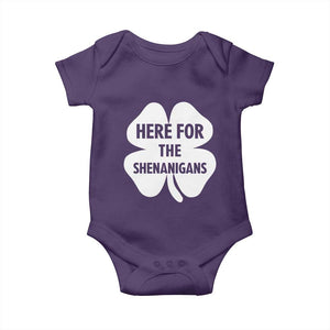 Funny Irish St Patricks Day Baby Onesie Here for the Shenanigans TS10 Purple Print Your Wear