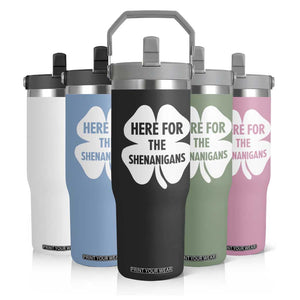 Funny Irish St Patricks Day Flip Straw Tumbler Here for the Shenanigans TS10 Print Your Wear