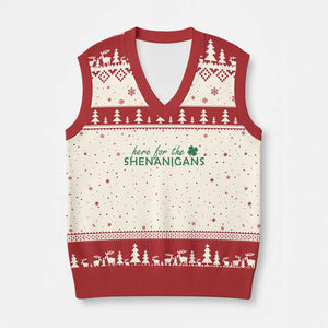 Funny Irish St Patricks Day V-Neck Knit Sweater Vest Here For The Shenanigan Shamrock TS10 Beige Red Print Your Wear