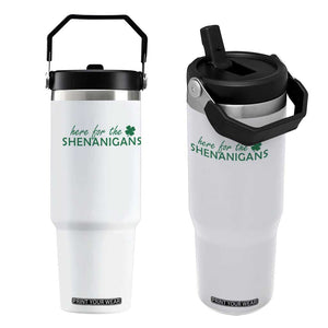 Funny Irish St Patricks Day Flip Straw Tumbler Here For The Shenanigan Shamrock TS10 One Size: 30 oz White Print Your Wear