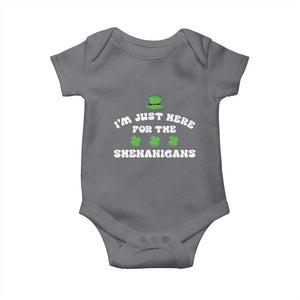 Funny Irish St Patricks Day Baby Onesie I'm Just Here For The Shenanigans Shamrock TS10 Charcoal Print Your Wear
