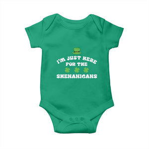 Funny Irish St Patricks Day Baby Onesie I'm Just Here For The Shenanigans Shamrock TS10 Irish Green Print Your Wear