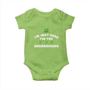 Funny Irish St Patricks Day Baby Onesie I'm Just Here For The Shenanigans Shamrock TS10 Lime Print Your Wear