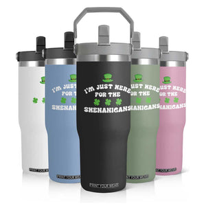 Funny Irish St Patricks Day Flip Straw Tumbler I'm Just Here For The Shenanigans Shamrock TS10 Print Your Wear