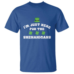 Funny Irish St Patricks Day T Shirt I'm Just Here For The Shenanigans Shamrock TS10 Royal Blue Print Your Wear